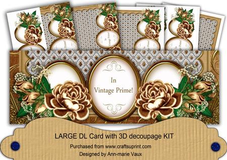 Tea Rose in Vintage Prime! Large Dl Decoupage Card Kit