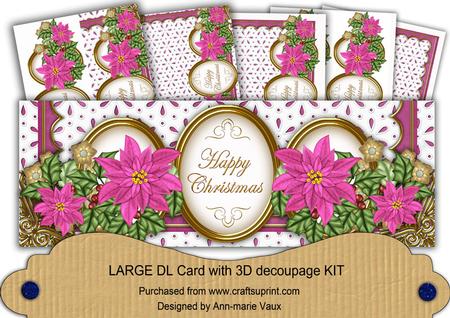 Cerise Poinsettia Anglaise Happy Christmas Large Dl Kit