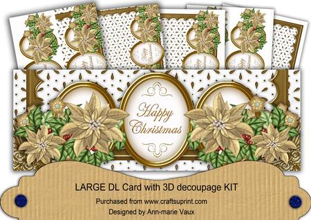 Gold Poinsettia Anglaise Happy Christmas Large Dl Kit