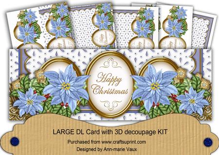 Pale Blue Poinsettia Anglaise Happy Christmas Large Dl Kit