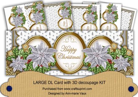 Silver Poinsettia Anglaise Happy Christmas Large Dl Kit