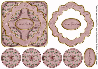 Dpink Holly Seasons Greetings 3D Rosette Decoupage Topper