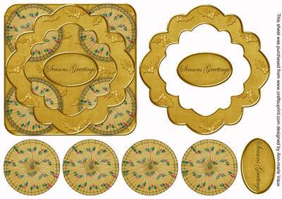 Gold Holly Seasons Greetings 3D Rosette Decoupage Topper