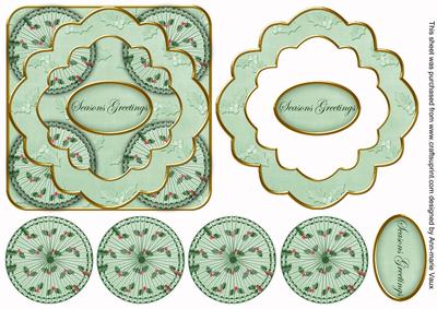 Mint Holly Seasons Greetings 3D Rosette Decoupage Topper
