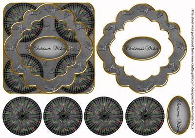 Black Holly Christmas Wishes 3D Rosette Decoupage Topper