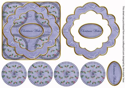 Blue Holly Christmas Wishes 3D Rosette Decoupage Topper