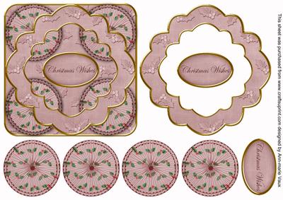 Dpink Holly Christmas Wishes 3D Rosette Decoupage Topper