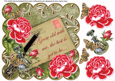 Bpink Roses Olive Grow Old with Me. 8in Scallop Step by Step