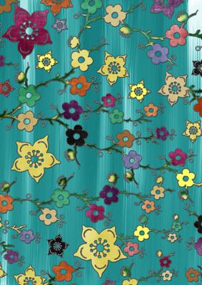 Teal All Over Painted Cherry Blossom A4 Backing Paper