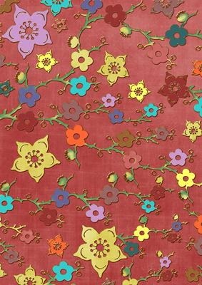 Dark Red All Over Colour Cherry Blossom A4 Backing Paper