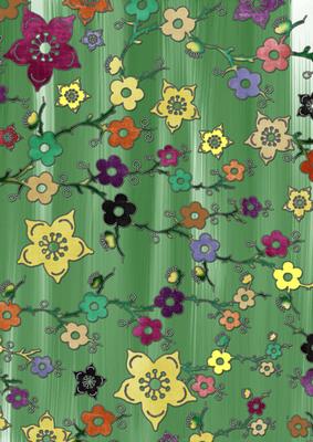 Mid Green All Over Painted Cherry Blossom A4 Backing Paper