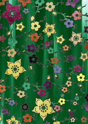 Dark Green All Over Painted Cherry Blossom A4 Backing Paper