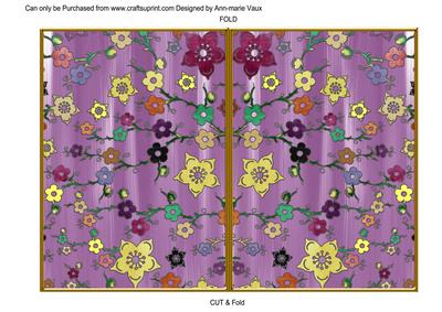 Lilac All Over Painted Cherry Blossom 7x5 Cut and Fold Card