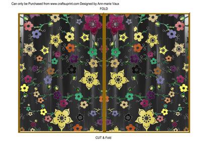 Black All Over Painted Cherry Blossom 7x5 Cut and Fold Card