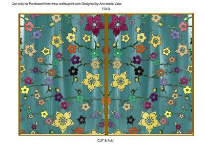 Dteal All Over Paint Cherry Blossom 7x5 Cut and Fold Card