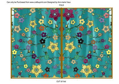 Teal All Over Paint Cherry Blossom 7x5 Cut and Fold Card