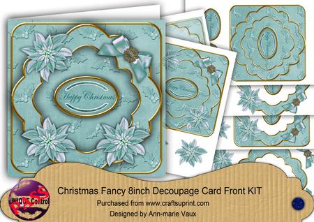 Teal Poinsettia Happy Christmas Fancy 8in Decoupage Cf Kit