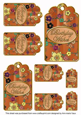 Borange Painted Coloured Cherry Blossom Birthday Tag Sheet