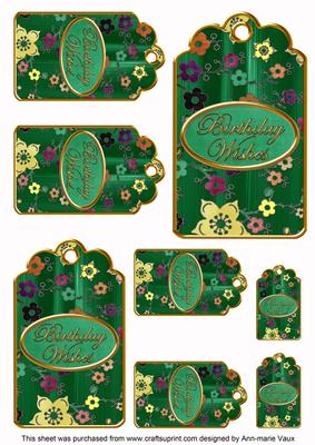 Dgreen Painted Coloured Cherry Blossom Birthday Tag Sheet