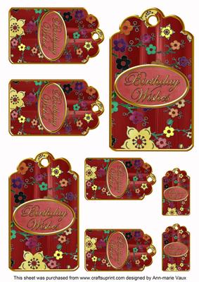 Dred Painted Coloured Cherry Blossom Birthday Tag Sheet