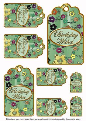 Mint Green Painted Colour Cherry Blossom Birthday Tag Sheet