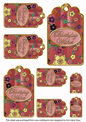 Pink Painted Colour Cherry Blossom Birthday Tag Sheet