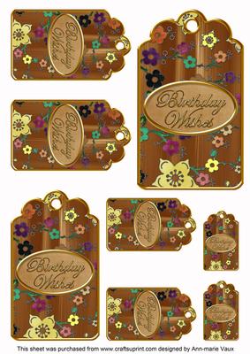 Vtea Painted Colour Cherry Blossom Birthday Tag Sheet