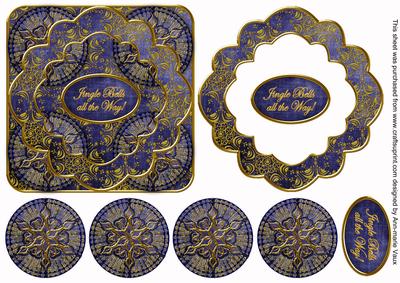 Dblue Goldflake Jingle Bells 3D Rosette Decoupage Topper