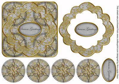 Silver Goldflake Seasons Greetings 3D Rosette Topper