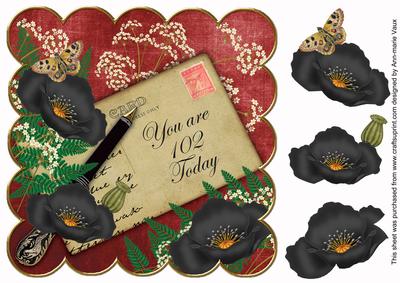 Black Red Poppy 102 Today 8in Scallop Decoupage Topper