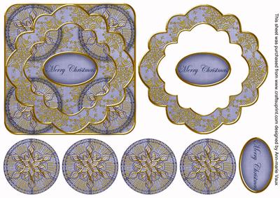 Pale Blue Goldflake Merry Christmas 3D Rosette Topper