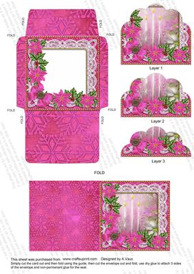 Pink Poinsettia Mini Card Envelope Scallop Bottom Stacker