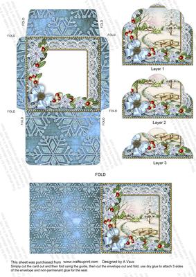 Blue Snowscene Mini Card Envelope Scallop Bottom Stacker
