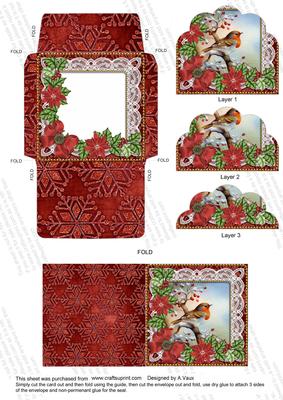 Red Robin Poin Mini Card Envelope Scallop Bottom Stacker
