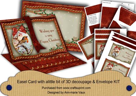 Red Robin Happy Christmas Easel Book Card & Envelope Kit