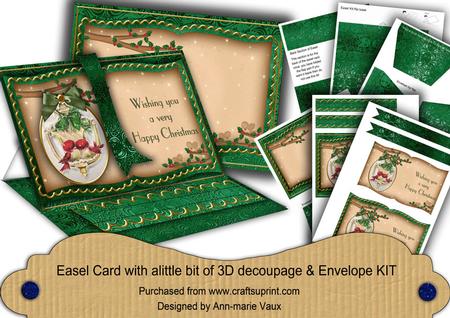 Lovebirds Green Happy Christmas Easel Book Card Envelope Kit