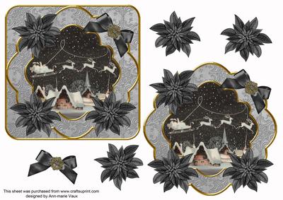 Black Christmas Night Poin Fancy Decoupage Topper