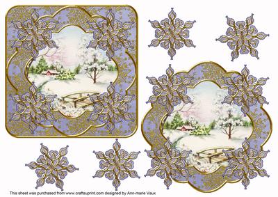 Blue Snowscene Flake Fancy Decoupage Topper