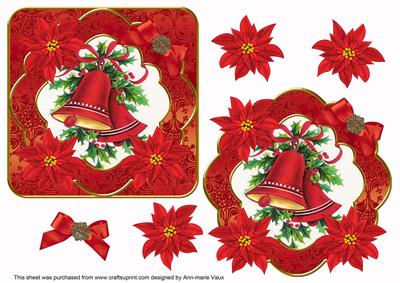 Red Christmas Bells Poin Fancy Decoupage Topper