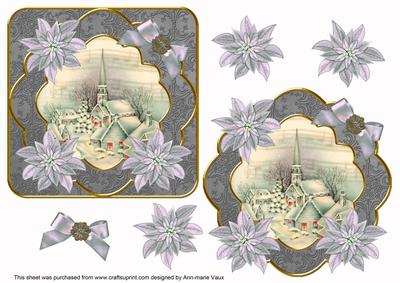 Grey Village Church Poin Fancy Decoupage Topper