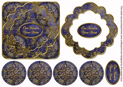 Dark Blue Goldflake Our House to Yours 3D Rosette Topper