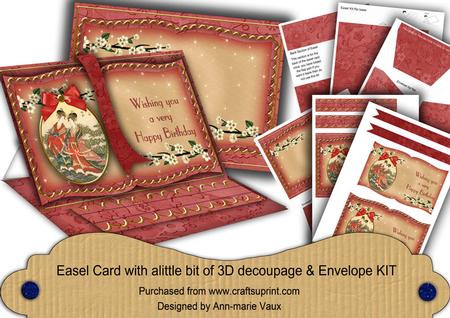 Oriental Ladies Red Happy Birthday 3D Easel Book Kit