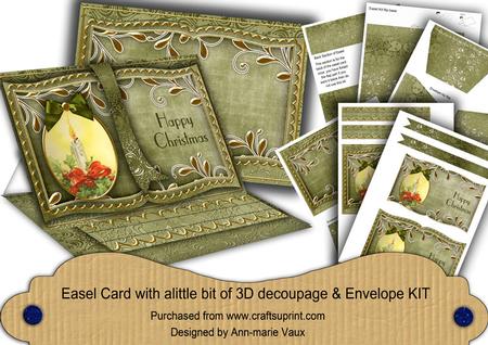 Single Candle Olive Happy Christmas 3D Easel Book Kit