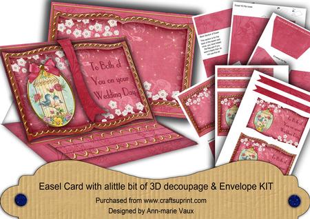 Pink Lovebirds Both on Wedding Day 3D Easel Book Kit
