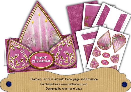 Pink Candles Happy Christmas Teardrop Trio Kit
