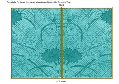 Teal Oriental Reeds 7x5 Cut and Fold Card
