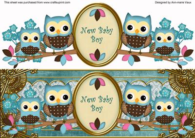 Blue Owls New Baby Boy Dl Decoupage Topper