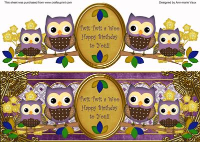 Purple Owls Twit Twit a Woo Dl Decoupage Topper