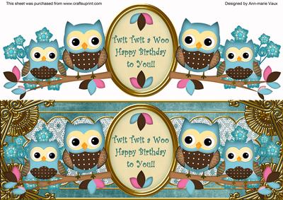 Blue Owls Twit Twit a Woo Dl Decoupage Topper