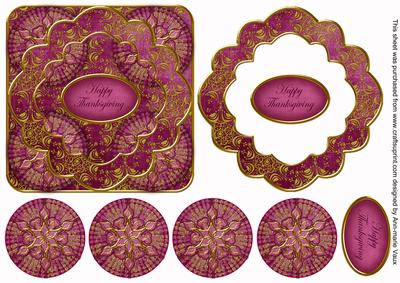 Cerise Goldflake Happy Thanksgiving 3D Rosette Topper